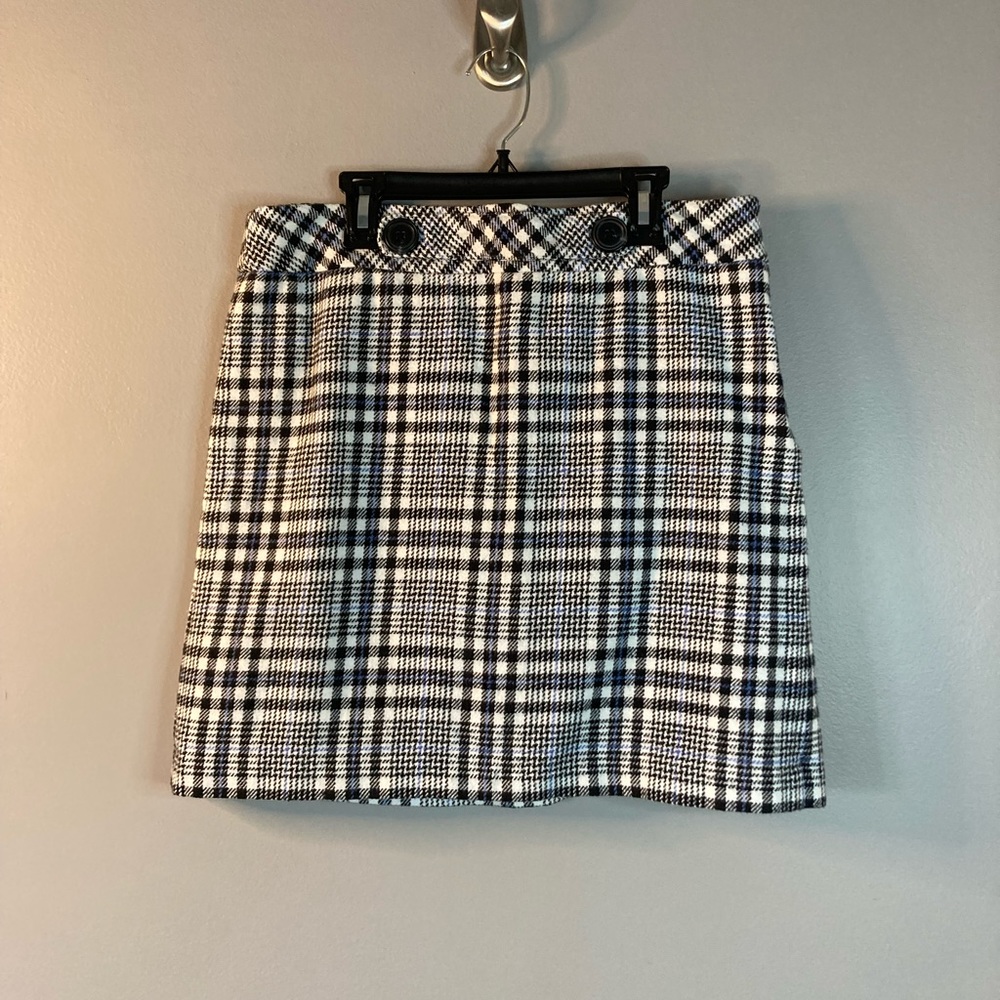 Ann Taylor Petites Skirt 10P Black White Plaid Dark Acadamia Schoolgirl.